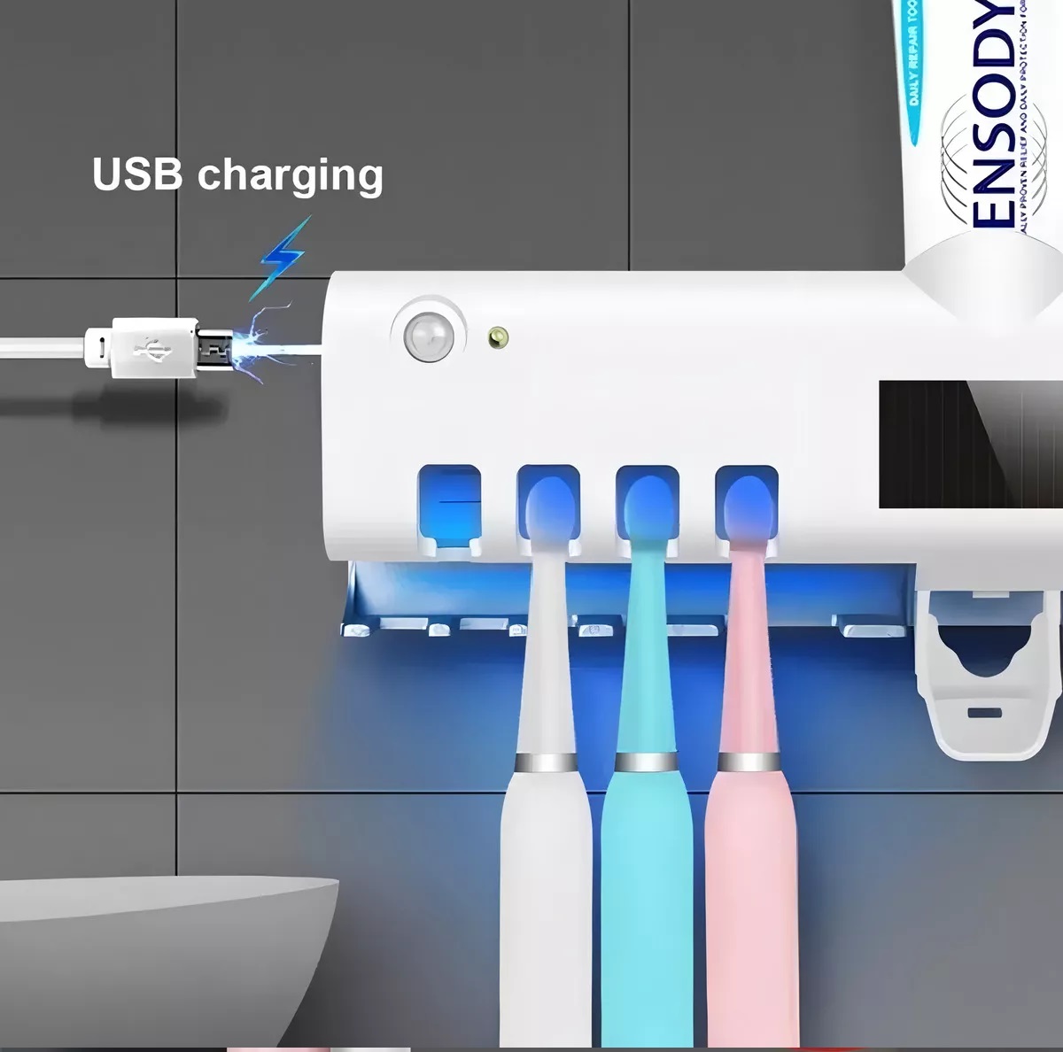 Dispensador Crema Dental Soporte Esterizador de cepillos - Imagen 2