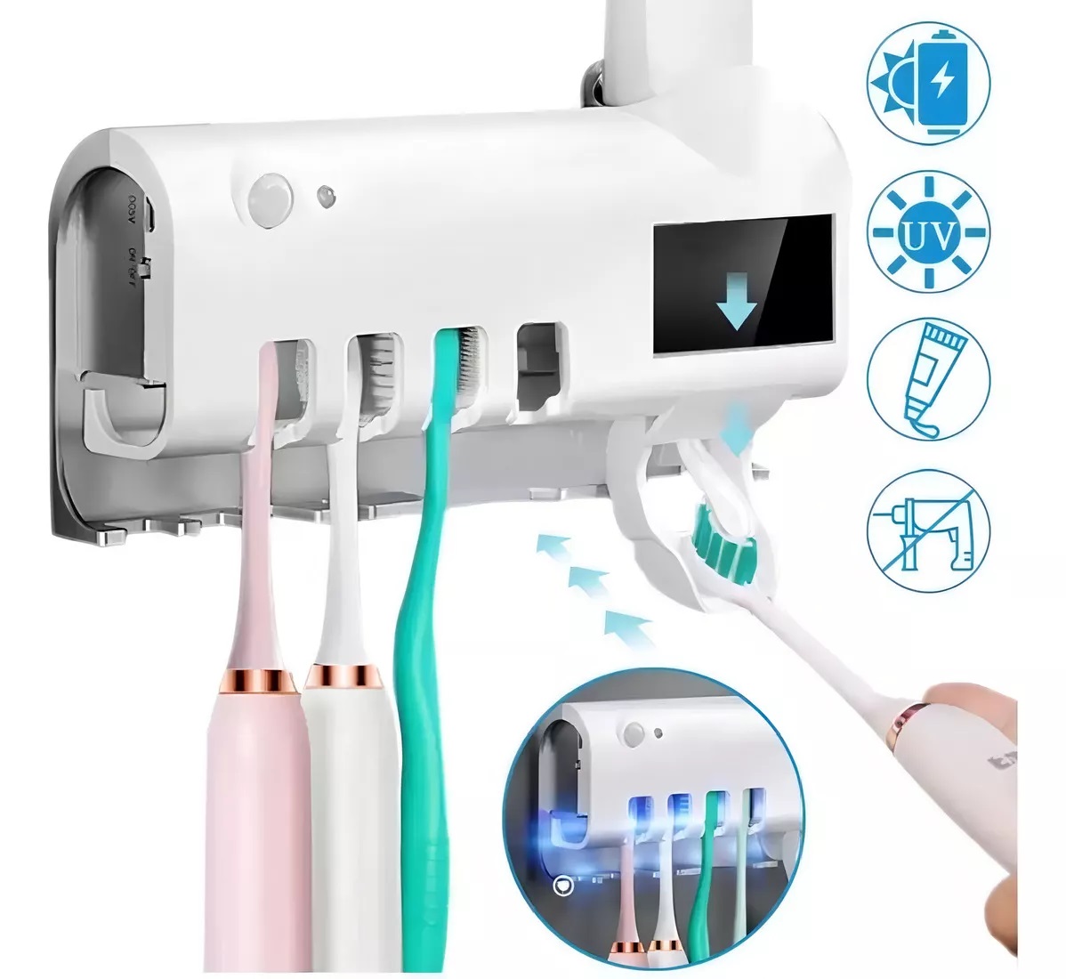 Dispensador Crema Dental Soporte Esterizador de cepillos - Imagen 3